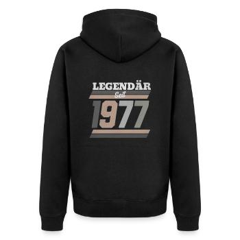 Legendär seit 1977 - Unisex Premium Bio Zip Hoodie - Schwarz - Hinten - Nico (187cm)