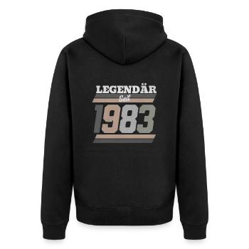 Legendär seit 1983 - Unisex Premium Bio Zip Hoodie - Schwarz - Hinten - Nico (187cm)