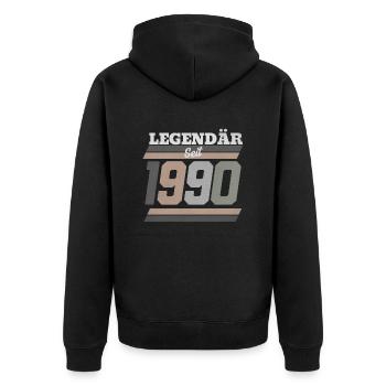 1990 - Unisex Premium Bio Zip Hoodie - Schwarz - Hinten - Nico (187cm)