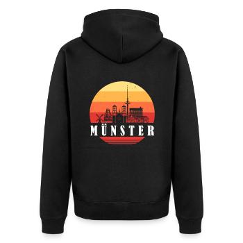 Münster Retro Skyline - Unisex Premium Bio Zip Hoodie - Schwarz - Hinten - Nico (187cm)