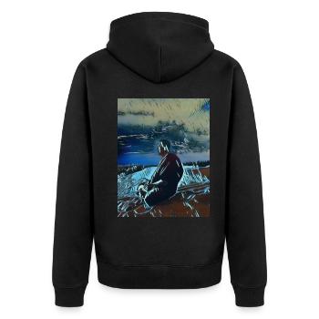 Anime Monk - Blue - Unisex Premium Organic Zip Hoodie - black - Back - Nico (187cm)