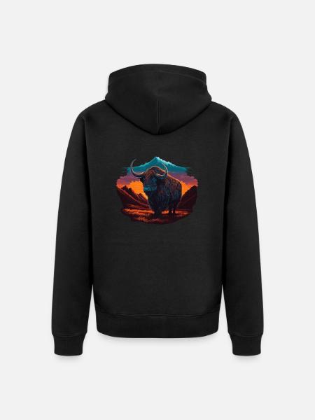 Yak Sunrise - Unisex Premium Organic Zip Hoodie - black