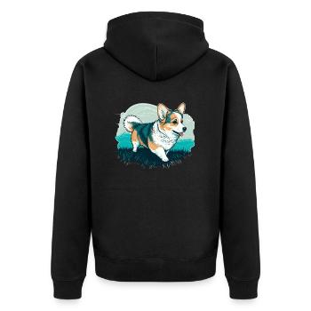 Corgi auf einem Spaziergang - Unisex Premium Bio Zip Hoodie - Schwarz - Hinten - Nico (187cm)