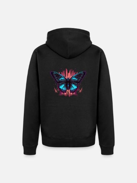 Vaporwave Butterfly Illustration - Unisex Premium Organic Zip Hoodie - black