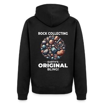 Gesteinssammeln, Mineraliensammler, Jagdgeologie, - Unisex Premium Bio Zip Hoodie - Schwarz - Hinten - Nico (187cm)