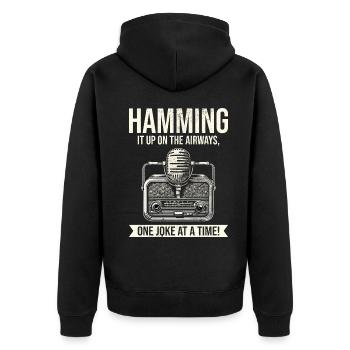 Amateur Vintage Funkamateur Mikrofon - Unisex Premium Bio Zip Hoodie - Schwarz - Hinten - Nico (187cm)