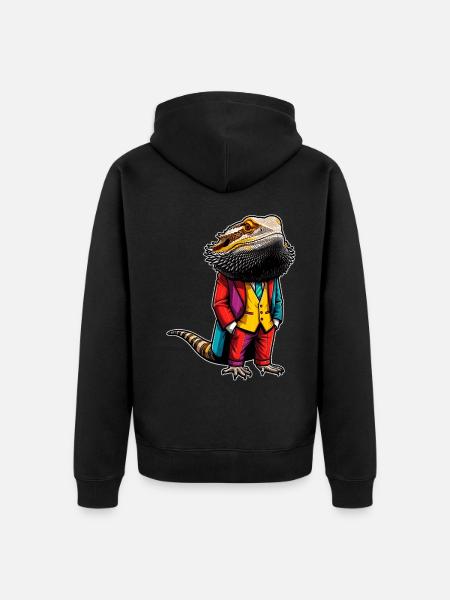 Bearded Dragon Lizard - Unisex Premium Organic Zip Hoodie - black