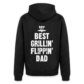 Best Grillin Flippin Dad- Grillmeister Tshirt - Unisex Premium Bio Zip Hoodie - Schwarz - Hinten - Nico (187cm)