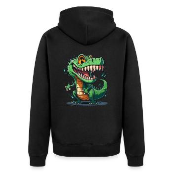Grinsender Alligator - Unisex Premium Bio Zip Hoodie - Schwarz - Hinten - Nico (187cm)