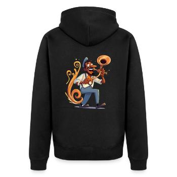 Posaune Troubadour - Unisex Premium Bio Zip Hoodie - Schwarz - Hinten - Nico (187cm)