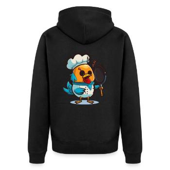 Chef Cluck: Ein skurriles Cartoon-Huhn - Unisex Premium Bio Zip Hoodie - Schwarz - Hinten - Nico (187cm)