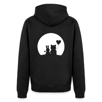Süßes Hase - Bär Paar - Liebe Herz - Unisex Premium Bio Zip Hoodie - Schwarz - Hinten - Nico (187cm)
