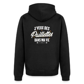 J'veux des paillettes dans ma vie - Veste à capuche bio Premium Unisexe - noir - Dos - Nico (187cm)