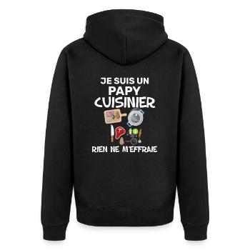 Papy Cuisinier Idée Cadeau Homme Humour - Veste à capuche bio Premium Unisexe - noir - Dos - Nico (187cm)