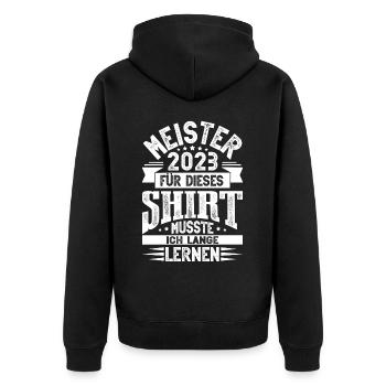 Meister 2023 Meisterprüfung Meisterbrief - Unisex Premium Bio Zip Hoodie - Schwarz - Hinten - Nico (187cm)