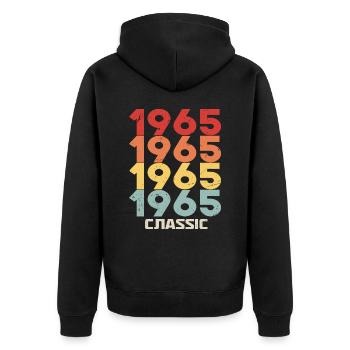 1965 Jubiläum im klassischen Vintage-Stil 1965 - Unisex Premium Bio Zip Hoodie - Schwarz - Hinten - Nico (187cm)