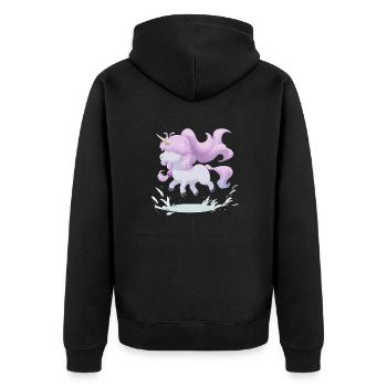 Wasserspaß mit Einhorn: Der Sprung ins Vergnügen - Unisex Premium Bio Zip Hoodie - Schwarz - Hinten - Nico (187cm)