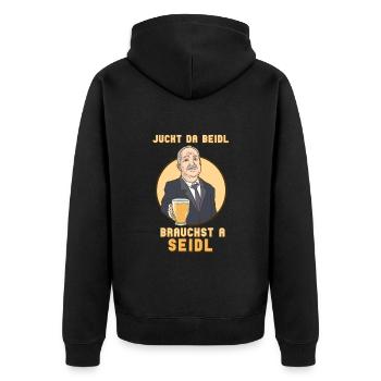 Juckt da Beidl, brauchst a Seidl - Unisex Premium Bio Zip Hoodie - Schwarz - Hinten - Nico (187cm)