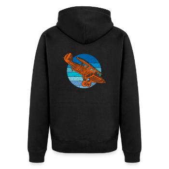 Flugzeug Doppeldecker - Unisex Premium Bio Zip Hoodie - Schwarz - Hinten - Nico (187cm)
