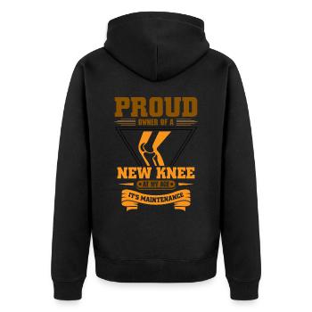 Proud Owner of a new Knee - Unisex Premium Bio Zip Hoodie - Schwarz - Hinten - Nico (187cm)