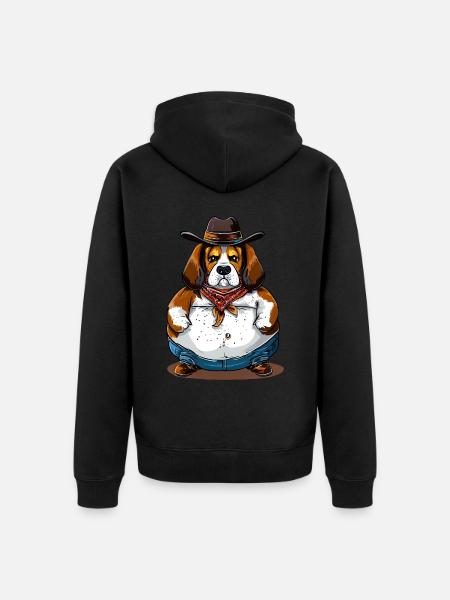 Fat Beagle Cowboy - Unisex Premium Organic Zip Hoodie - black