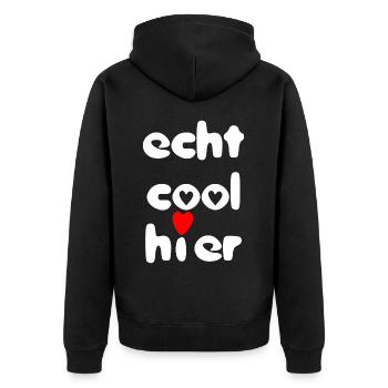 echt cool hier herz weiss rot - Unisex Premium Bio Zip Hoodie - Schwarz - Hinten - Nico (187cm)