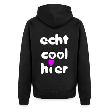 echt cool hier herz weiss pink - Unisex Premium Bio Zip Hoodie - Schwarz - Hinten - Nico (187cm)