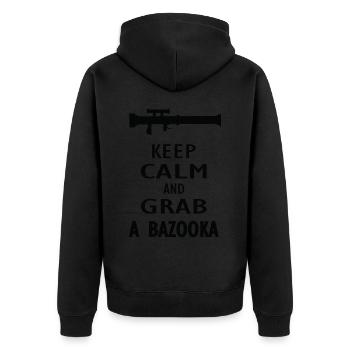 Keep calm and grab a Bazooka - Unisex Premium Bio Zip Hoodie - Schwarz - Hinten - Nico (187cm)