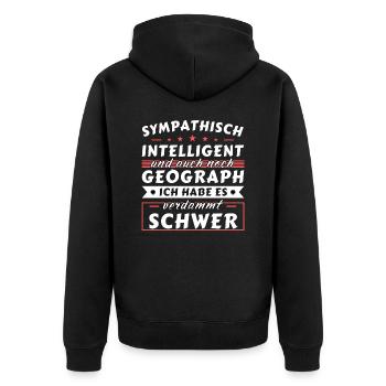 Sympathisch und intelligent - Geograph Edition - Unisex Premium Bio Zip Hoodie - Schwarz - Hinten - Nico (187cm)