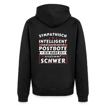 Sympathisch und intelligent - Postbote Edition - Unisex Premium Bio Zip Hoodie - Schwarz - Hinten - Nico (187cm)