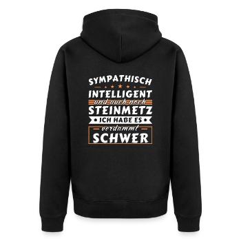 Sympathisch und intelligent - Steinmetz Edition - Unisex Premium Bio Zip Hoodie - Schwarz - Hinten - Nico (187cm)