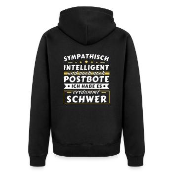 Sympathisch und intelligent - Postbote Edition - Unisex Premium Bio Zip Hoodie - Schwarz - Hinten - Nico (187cm)