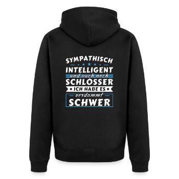 Sympathisch und intelligent - Schlosser Edition - Unisex Premium Bio Zip Hoodie - Schwarz - Hinten - Nico (187cm)