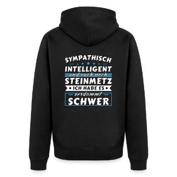 Sympathisch und intelligent - Steinmetz Edition - Unisex Premium Bio Zip Hoodie - Schwarz - Hinten - Nico (187cm)