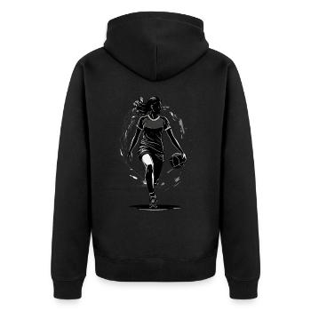 Handballerin Streetwear Ikonischer Style - Unisex Premium Bio Zip Hoodie - Schwarz - Hinten - Nico (187cm)