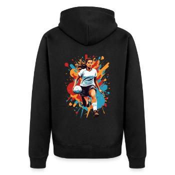 Handballerin Streetwear Ikonischer Style - Unisex Premium Bio Zip Hoodie - Schwarz - Hinten - Nico (187cm)
