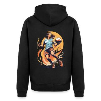Handballerin Ikonischer Style & Streetwear - Unisex Premium Bio Zip Hoodie - Schwarz - Hinten - Nico (187cm)