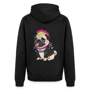 Mops Hundehalter Mops Punk Punker - Unisex Premium Bio Zip Hoodie - Schwarz - Hinten - Nico (187cm)