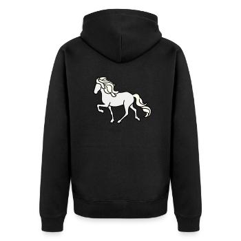 Islandpferd, Schimmel, hell - Unisex Premium Bio Zip Hoodie - Schwarz - Hinten - Nico (187cm)