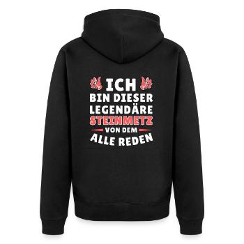 Ich bin dieser legendäre Steinmetz - Unisex Premium Bio Zip Hoodie - Schwarz - Hinten - Nico (187cm)