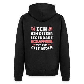 Ich bin dieser legendäre Schaffner - Unisex Premium Bio Zip Hoodie - Schwarz - Hinten - Nico (187cm)