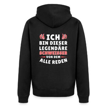 Ich bin dieser legendäre Schweißer - Unisex Premium Bio Zip Hoodie - Schwarz - Hinten - Nico (187cm)