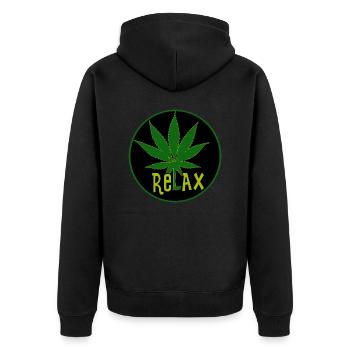 Hanfblatt Relax chilliges Design - Unisex Premium Bio Zip Hoodie - Schwarz - Hinten - Nico (187cm)