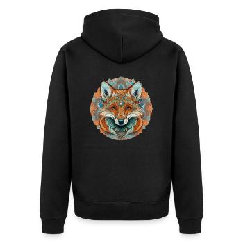 Natürlicher Fuchs im Mandalastil - Unisex Premium Bio Zip Hoodie - Schwarz - Hinten - Nico (187cm)