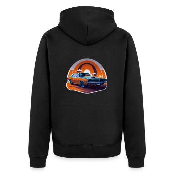Retro-Donner - Unisex Premium Bio Zip Hoodie - Schwarz - Hinten - Nico (187cm)