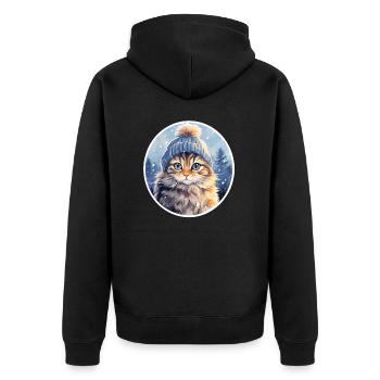 Katze im Winter - Unisex Premium Bio Zip Hoodie - Schwarz - Hinten - Nico (187cm)