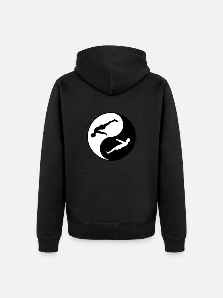 Yin and Yang Calisthenics Planche and Front Lever - Unisex Premium Organic Zip Hoodie - black