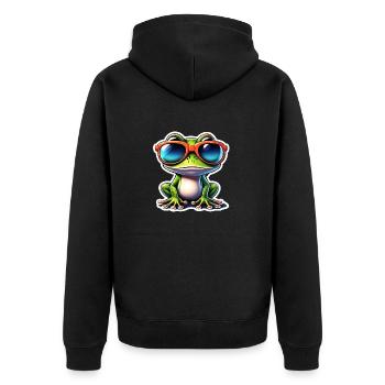 Frosch / Tier / Quack / Kröte / Teich / hüpfen - Unisex Premium Bio Zip Hoodie - Schwarz - Hinten - Nico (187cm)