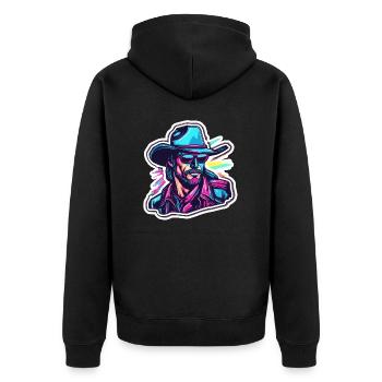 Cowboy / Wilde Westen / Wüste / Lasso / Rodeo - Unisex Premium Bio Zip Hoodie - Schwarz - Hinten - Nico (187cm)