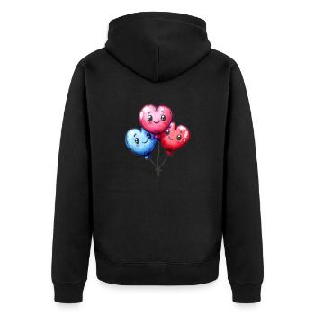 Ballon Herzen auch für Kinder und Geburtstage - Unisex Premium Bio Zip Hoodie - Schwarz - Hinten - Nico (187cm)